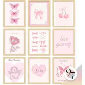 ALAYRA Pink Coquette Room Decor Aesthetic - Vintage Coquette Wall Decor, Cute Coquette Posters For Girls Dorm Decorations, Prints Bow Pictures For Bedroom (8x10 Unframed) 01