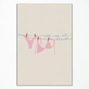 ALAYRA Pink Coquette Wall Art, Trendy Meet Me At The Beach Print, Coastal Cowgirl Art Canvas, Pink Granddaughter Room Aesthetic Poster, Girly Dorm Apartment Wall Decor 12x16in Unframed 01