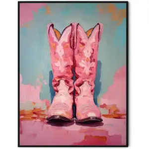 ALAYRA Pink Cowgirl Boots Room Decor, Girly Western Paintings for Apartment, Coastal Cowboy Boot Wall Art Prints for Teen Girls Bedroom. (12" X 16", UNFRAMED) 01