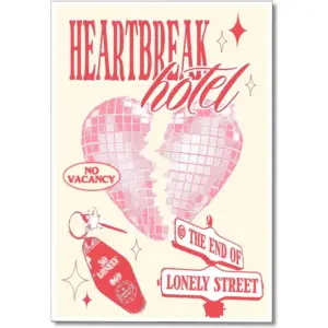ALAYRA Pink Disco Ball Wall Decor, Vintage Music Heartbreak Hotel Club Aesthetic Poster, Retro Girly Preppy Canvas Wall Art, Trendy Home Party Wall Decor for Bedroom Living Room 16x24in Unframed 01