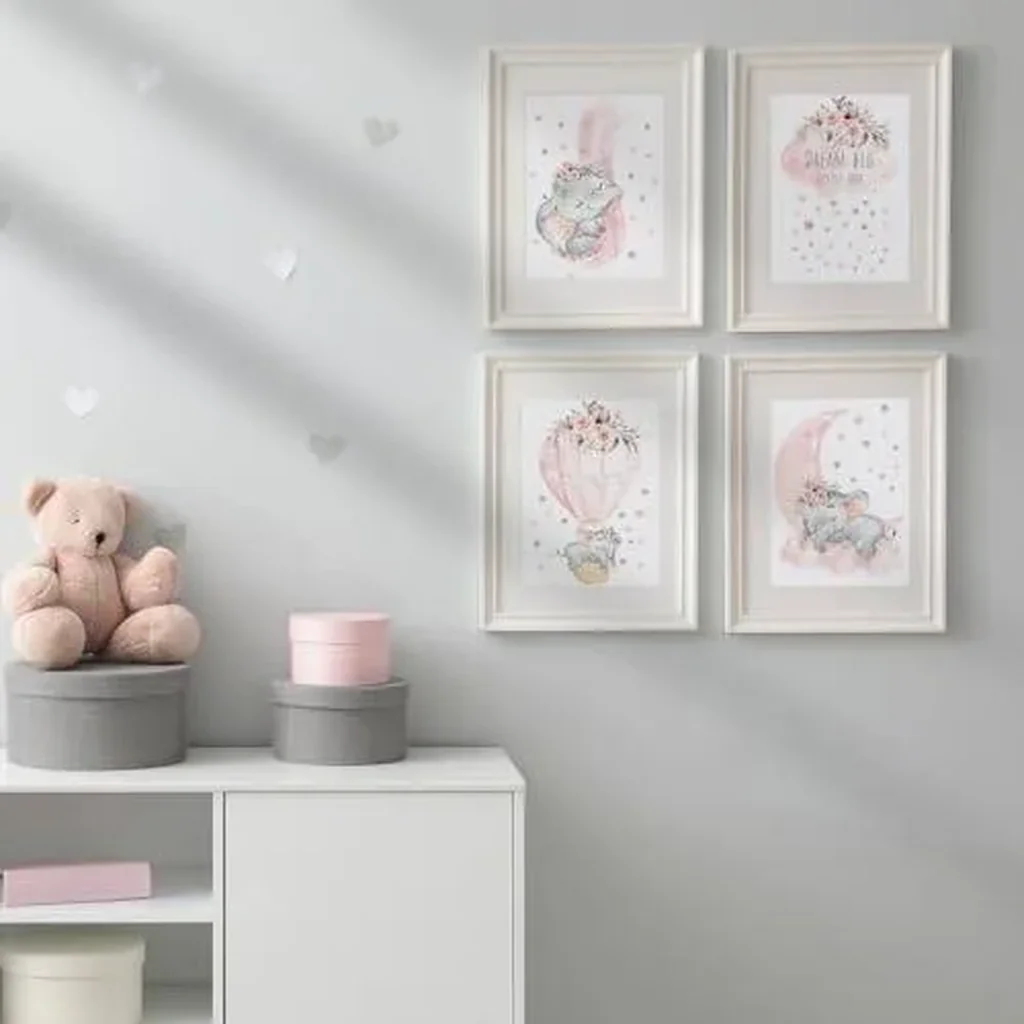 ALAYRA Pink Elephant Nursery Wall Decor Set of 4 Baby Girl Room Decor Elephant Wall Art Goodnight On A Hot Air Balloon Dream Big Little one(8x10in)(Unframed) 01 - Image 2