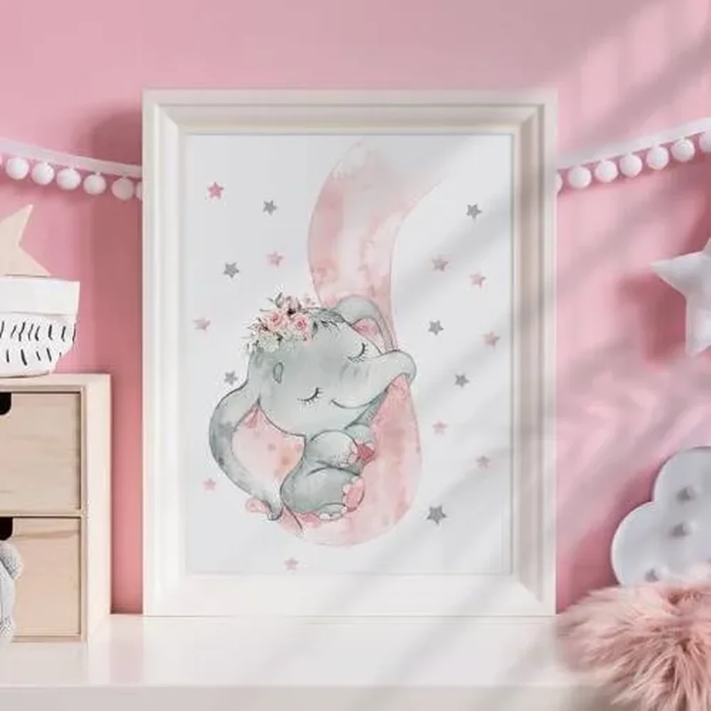 ALAYRA Pink Elephant Nursery Wall Decor Set of 4 Baby Girl Room Decor Elephant Wall Art Goodnight On A Hot Air Balloon Dream Big Little one(8x10in)(Unframed) 01 - Image 3