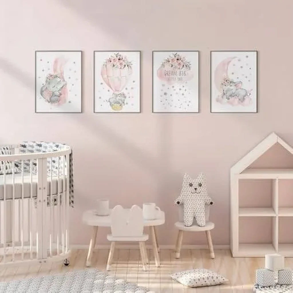 ALAYRA Pink Elephant Nursery Wall Decor Set of 4 Baby Girl Room Decor Elephant Wall Art Goodnight On A Hot Air Balloon Dream Big Little OneBaby Room Wall Decor(12"x16")(Unframed) 01 - Image 2