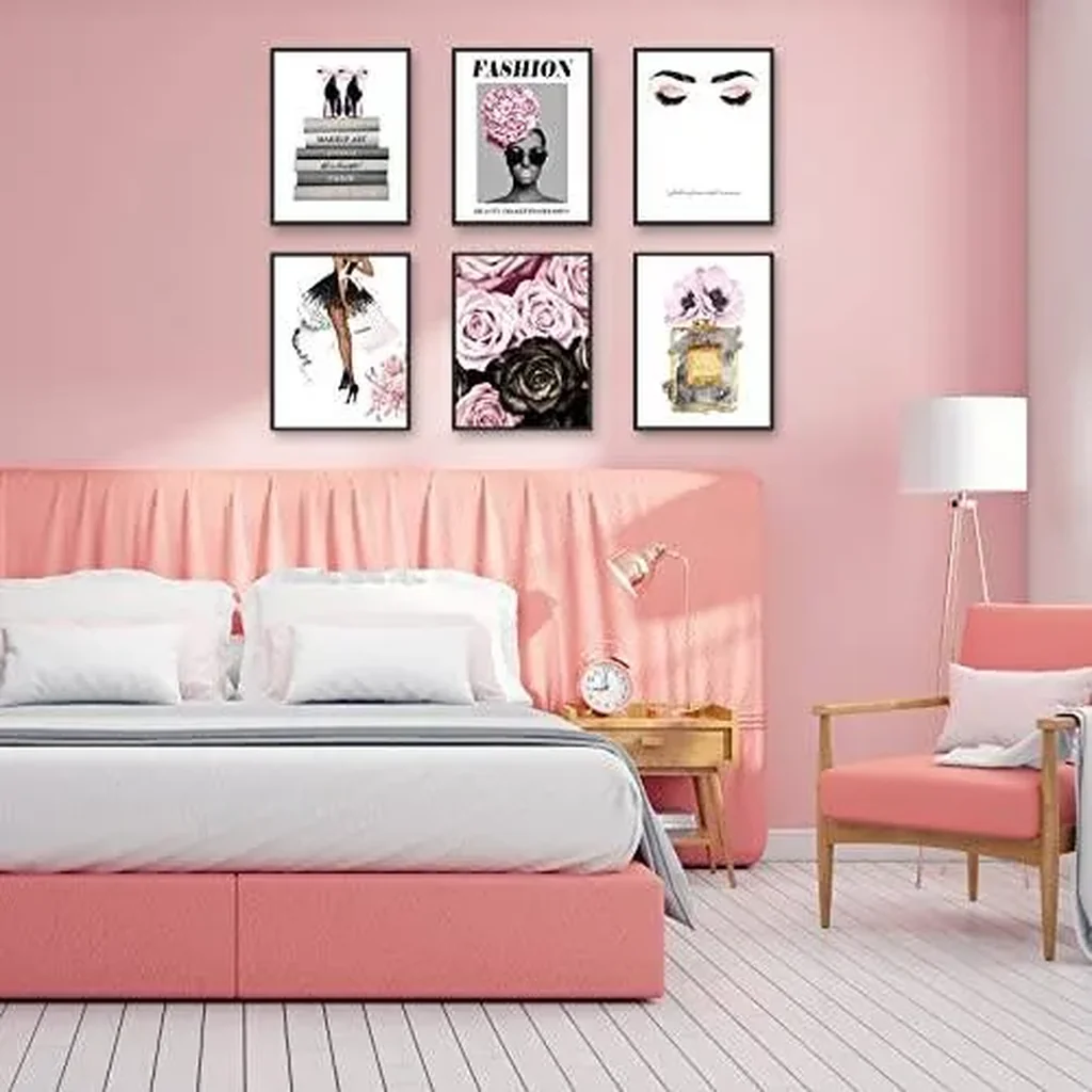 ALAYRA Pink Fashion Canvas Wall Art Prints Trendy Book Stack Canvas Poster Picture Artwork Glam Room Wall Decor Woman Makeup Flowers Perfume Art Print for Bedroom Bathroom (11"x14" UNFRAMED) 01 - Image 2