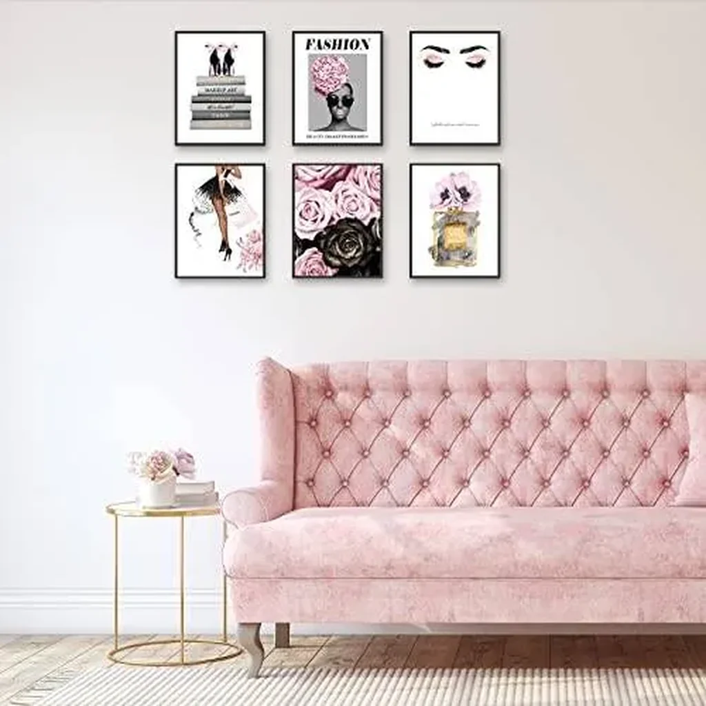 ALAYRA Pink Fashion Canvas Wall Art Prints Trendy Book Stack Canvas Poster Picture Artwork Glam Room Wall Decor Woman Makeup Flowers Perfume Art Print for Bedroom Bathroom (11"x14" UNFRAMED) 01 - Image 3