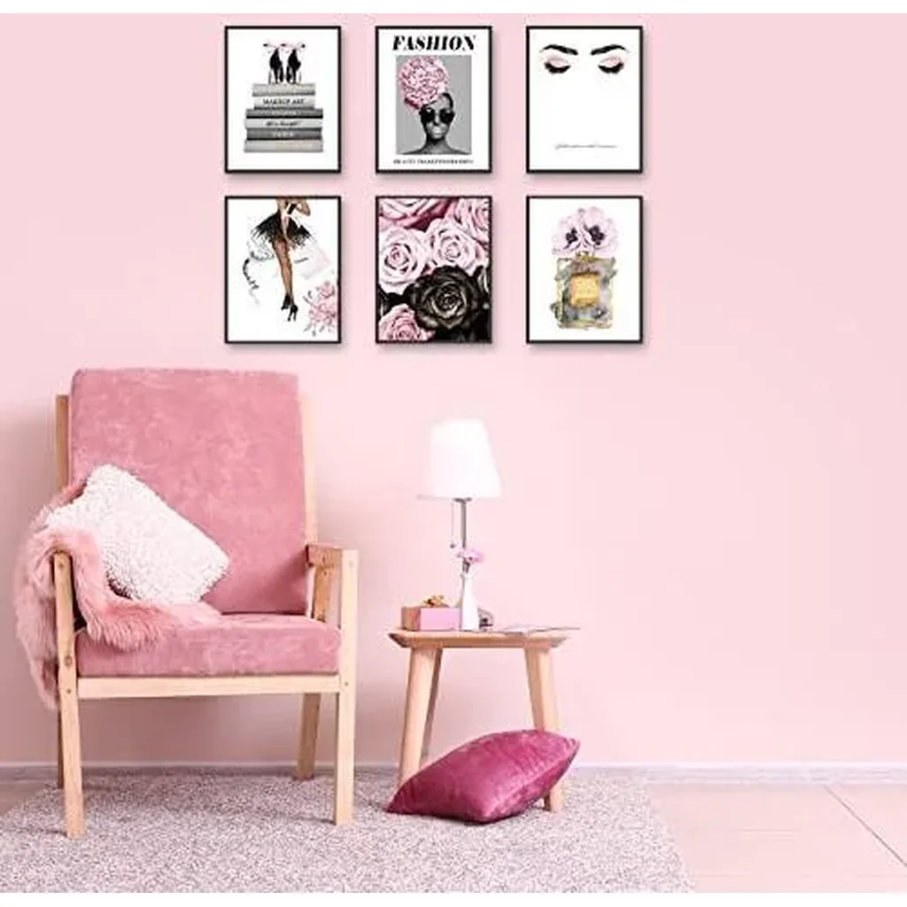 ALAYRA Pink Fashion Canvas Wall Art Prints Trendy Book Stack Canvas Poster Picture Artwork Glam Room Wall Decor Woman Makeup Flowers Perfume Art Print for Bedroom Bathroom (11"x14" UNFRAMED) 01 - Image 4