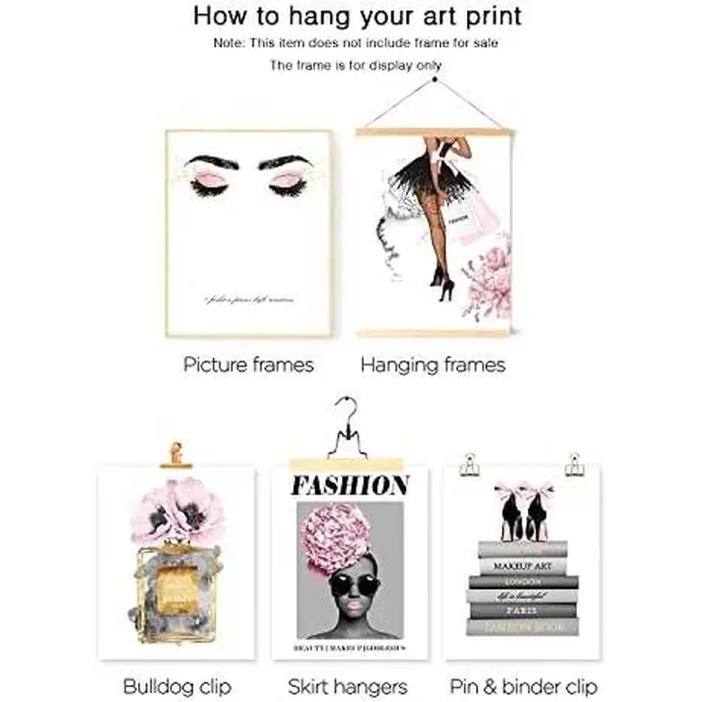 ALAYRA Pink Fashion Canvas Wall Art Prints Trendy Book Stack Canvas Poster Picture Artwork Glam Room Wall Decor Woman Makeup Flowers Perfume Art Print for Bedroom Bathroom (8"x10" UNFRAMED) 01 - Image 4
