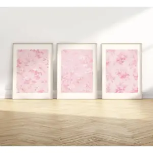 ALAYRA Pink Floral Wall Art Chinoiserie Flower Wall Decor Pictures Aesthetic Canvas Wall Art Love Shack Fancy Poster Vintage Floral Prints for Living Room Bedroom 12x16 Inch Unframed Set of 3 01