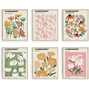 ALAYRA Pink Flower Wall Art Posters, Boho Vintage Master Wall Decors, Posters for Room Aesthetic Unframed, 11x14in, Set of 6 01