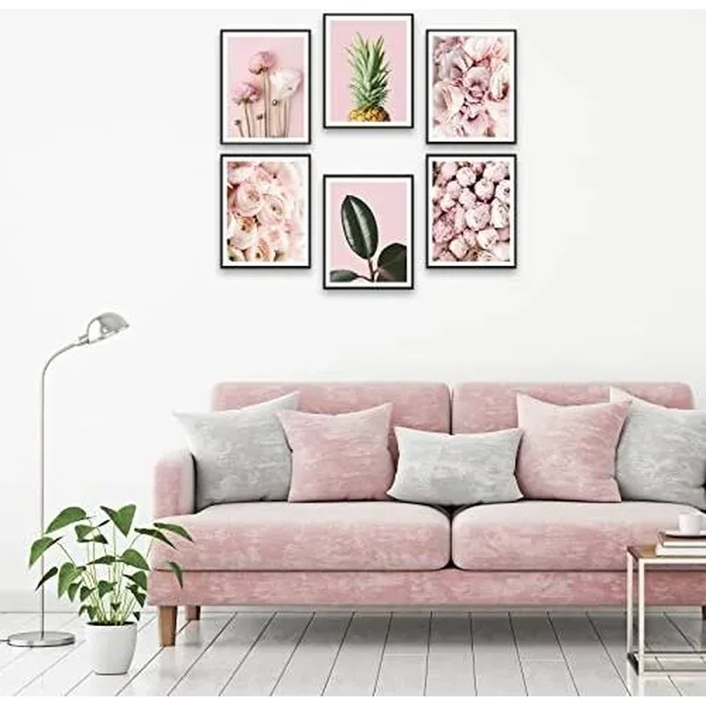 ALAYRA Pink Flowers Art Poster Minimalist Wall Art Prints Green Plant Leaf Canvas Pictures Wall Decor for Room Bedroom Modern Living Room Bathroom Home Decor (11"x14" UNFRAMED) 01 - Image 2