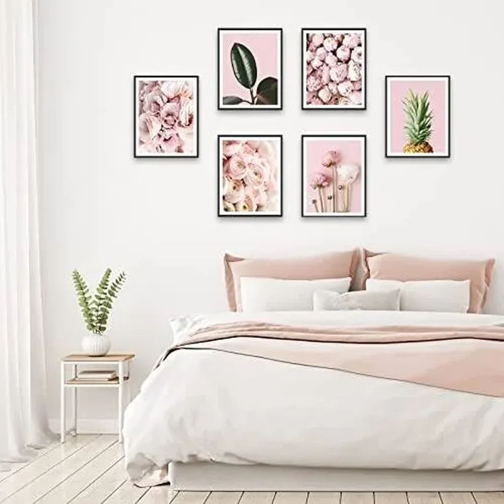 ALAYRA Pink Flowers Art Poster Minimalist Wall Art Prints Green Plant Leaf Canvas Pictures Wall Decor for Room Bedroom Modern Living Room Bathroom Home Decor (11"x14" UNFRAMED) 01 - Image 3
