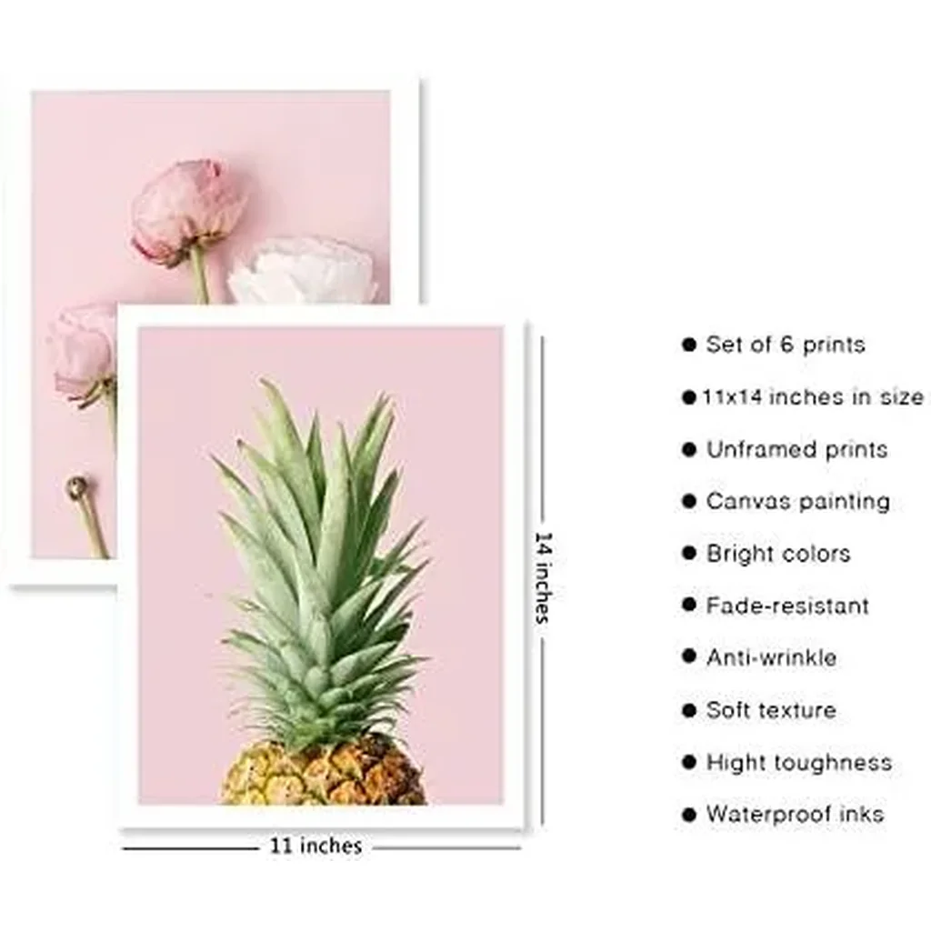 ALAYRA Pink Flowers Art Poster Minimalist Wall Art Prints Green Plant Leaf Canvas Pictures Wall Decor for Room Bedroom Modern Living Room Bathroom Home Decor (11"x14" UNFRAMED) 01 - Image 4