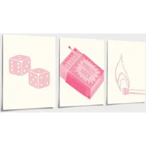 ALAYRA Pink Match Dice Posters for Room Aesthetic 3 Pieces Vintage Match Canvas Wall Art Minimalist Funny Trendy CasinoTheme Party Game Club Funky Print Paintings Decorations 12x16in Unframed 01