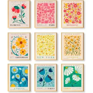 ALAYRA Pink Matisse Prints Wall Art, Aesthetic Posters Danish Wall Art, Unframed, Flower Market Exhibition Posters, Boho Art Prints, 8x10in, Set of 6 (Q) 01