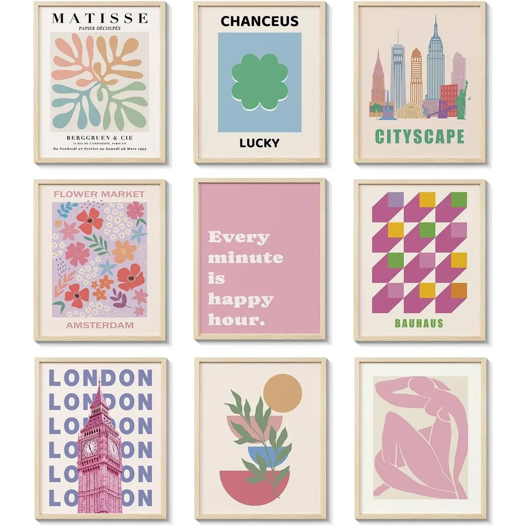 ALAYRA Pink Matisse Room Decor Posters, Boho Flower Market Wall Art Decor, Exhibition Aesthetic Posters, Cute Blush Pink Art Prints for Girls Bedroom Dorm, 8x10in, Unframed 01