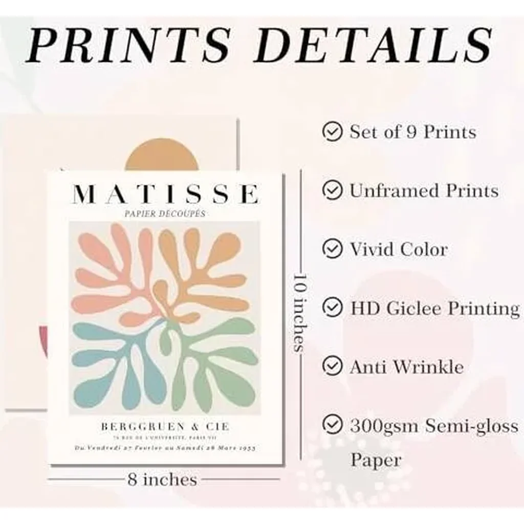 ALAYRA Pink Matisse Room Decor Posters, Boho Flower Market Wall Art Decor, Exhibition Aesthetic Posters, Cute Blush Pink Art Prints for Girls Bedroom Dorm, 8x10in, Unframed 01 - Image 4