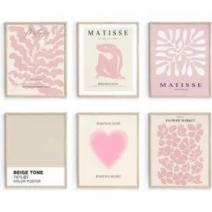 ALAYRA Pink Matisse Wall Art Prints, Abstract Wall Art Exhibition Posters, Vintage Wall Art Prints, Retro Room Decor for Girl's Bedroom 8x10 inch, Unframed 01