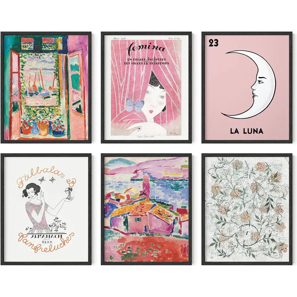 ALAYRA Pink Pictures For Wall - Set of 6 Henri Matisse Prints, Blush Pink Posters, Preppy Wall Art, Light Pink Pictures Wall Decor, Artist Posters For Room Aesthetic (8x10, Unframed) 01 - Image 2