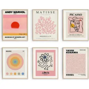 ALAYRA Pink Room Decor Aesthetic, Retro Cute Wall Art Prints, Abstract Posters for Aesthetic Unframed, 8x10in, Set of 6 01