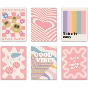ALAYRA Pink Room Decor, Coquette Posters for Room Aesthetic, Danish Pastel Prints for Girls Bedroom Wall Decor Aesthetic, Set of 6, 8x10in, Unframed 01