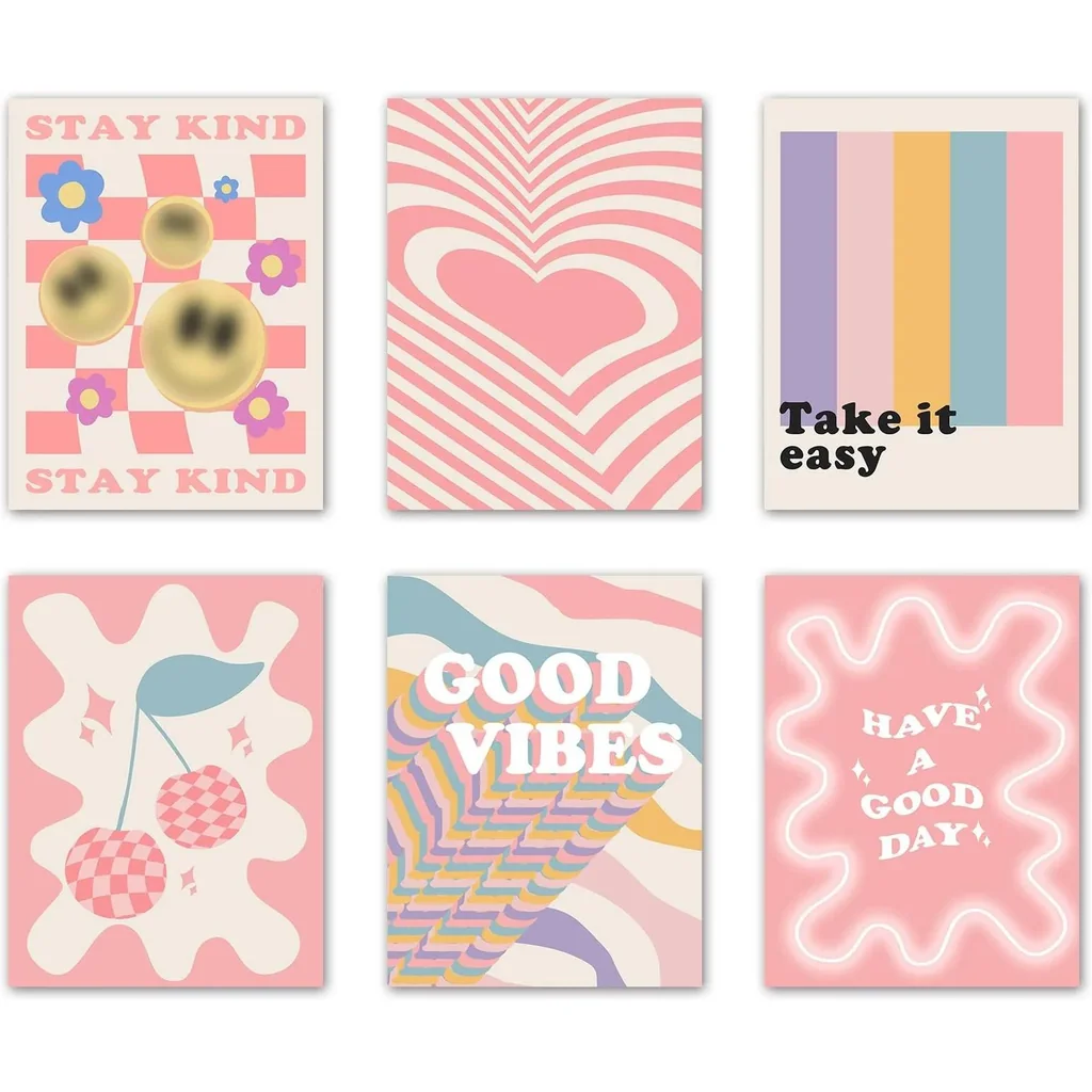 ALAYRA Pink Room Decor, Coquette Posters for Room Aesthetic, Danish Pastel Prints for Girls Bedroom Wall Decor Aesthetic, Set of 6, 8x10in, Unframed 01