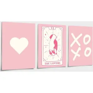 ALAYRA Pink Tarot Card The Lover Canvas Wall Art Vintage Love Heart Posters for Room Aesthetic Retro Trendy Xoxo Valentines Wall Decor Romantic Prints for Teens Girl Bedroom 3 Pieces 16x24in Unframed