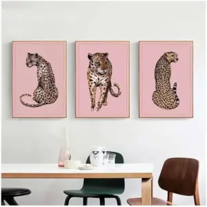 ALAYRA Pink Theme Leopard Wall Art Canvas Painting Posters And Prints Wall Pictures For Living Bedroom Decoration 50X75Cmx3Pcs Unframed 01