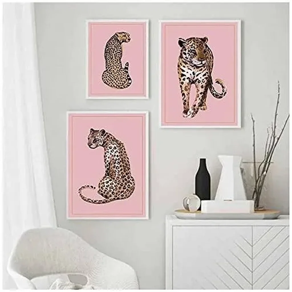 ALAYRA Pink Theme Leopard Wall Art Canvas Painting Posters And Prints Wall Pictures For Living Bedroom Decoration 50X75Cmx3Pcs Unframed 01 - Image 2