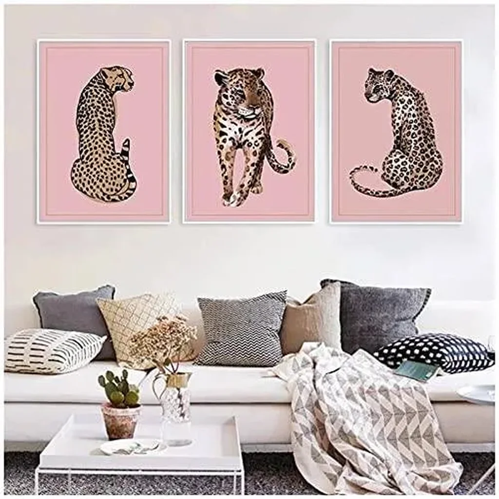 ALAYRA Pink Theme Leopard Wall Art Canvas Painting Posters And Prints Wall Pictures For Living Bedroom Decoration 50X75Cmx3Pcs Unframed 01 - Image 3