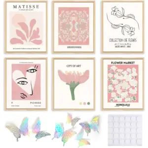 ALAYRA Pink Wall Art Print, Aesthetic Cute Room Decor Abstract Matisse Poster, Light Pink Flower Pictures Wall Decor for Bedroom (8"x10" Unframed) 01
