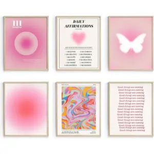 ALAYRA Pink Wall Art Prints, Abstract Gradient Wall Posters, Buttefly Wall Decoration, Pink Room Decor for Aesthetic Bedroom 8x10inch, Unframed 01