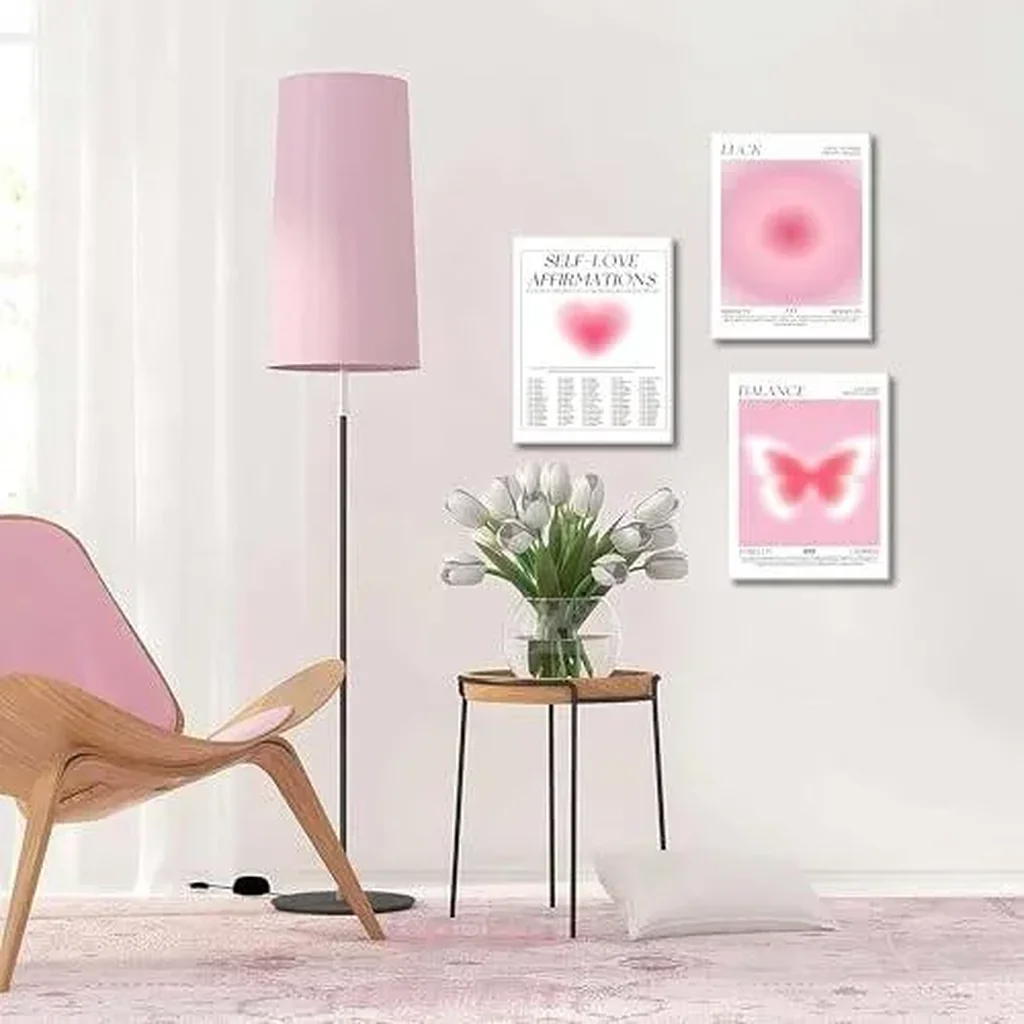 ALAYRA Pink Wall Decor Art Set of 3 - Angel Aura Number Motivational Wall Art, Girls Pink Love Butterfly Canvas Paintings Prints for Room Decor, Living Room, Bedroom - 12x16 in Framed 01 - Image 2