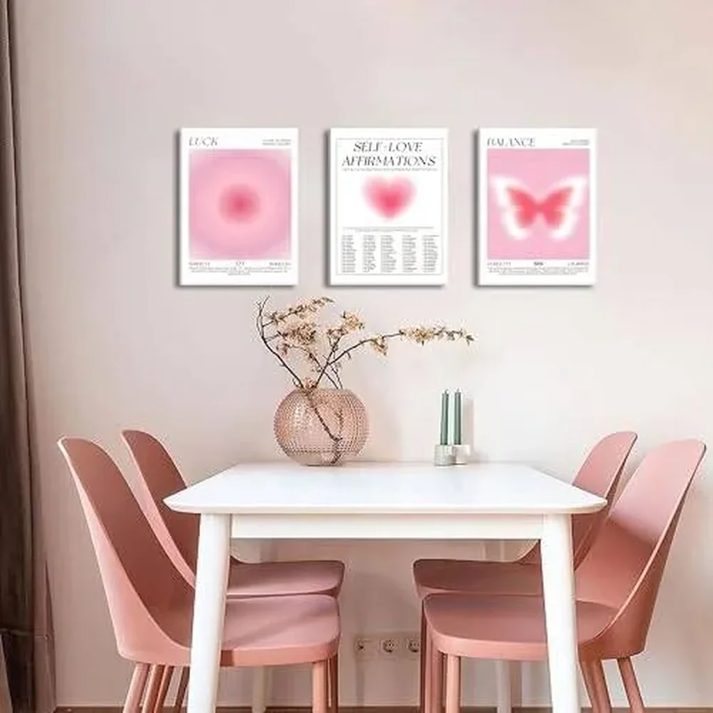 ALAYRA Pink Wall Decor Art Set of 3 - Angel Aura Number Motivational Wall Art, Girls Pink Love Butterfly Canvas Paintings Prints for Room Decor, Living Room, Bedroom - 12x16 in Framed 01 - Image 4