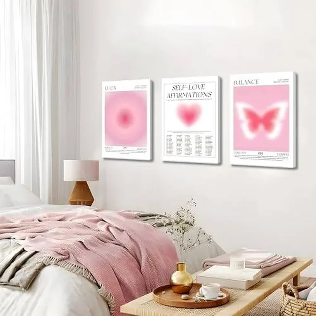 ALAYRA Pink Wall Decor Art Set of 3 - Angel Aura Number Motivational Wall Art, Girls Pink Love Butterfly Canvas Paintings Prints for Room Decor, Living Room, Bedroom - 12x16 in Framed 01 - Image 5