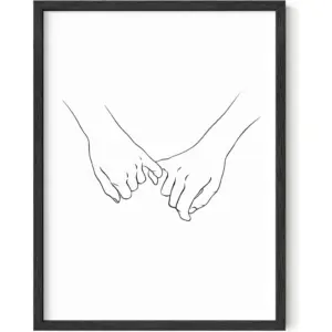 ALAYRA Pinky Promise Wall Art Line Drawings Holding Hands Minimalistic Wall Art Pinky Promise Picture Couple Poster Romantic Decor Line Drawing Wall Art Hand Art BLACK FRAMED (12 x 16) 01
