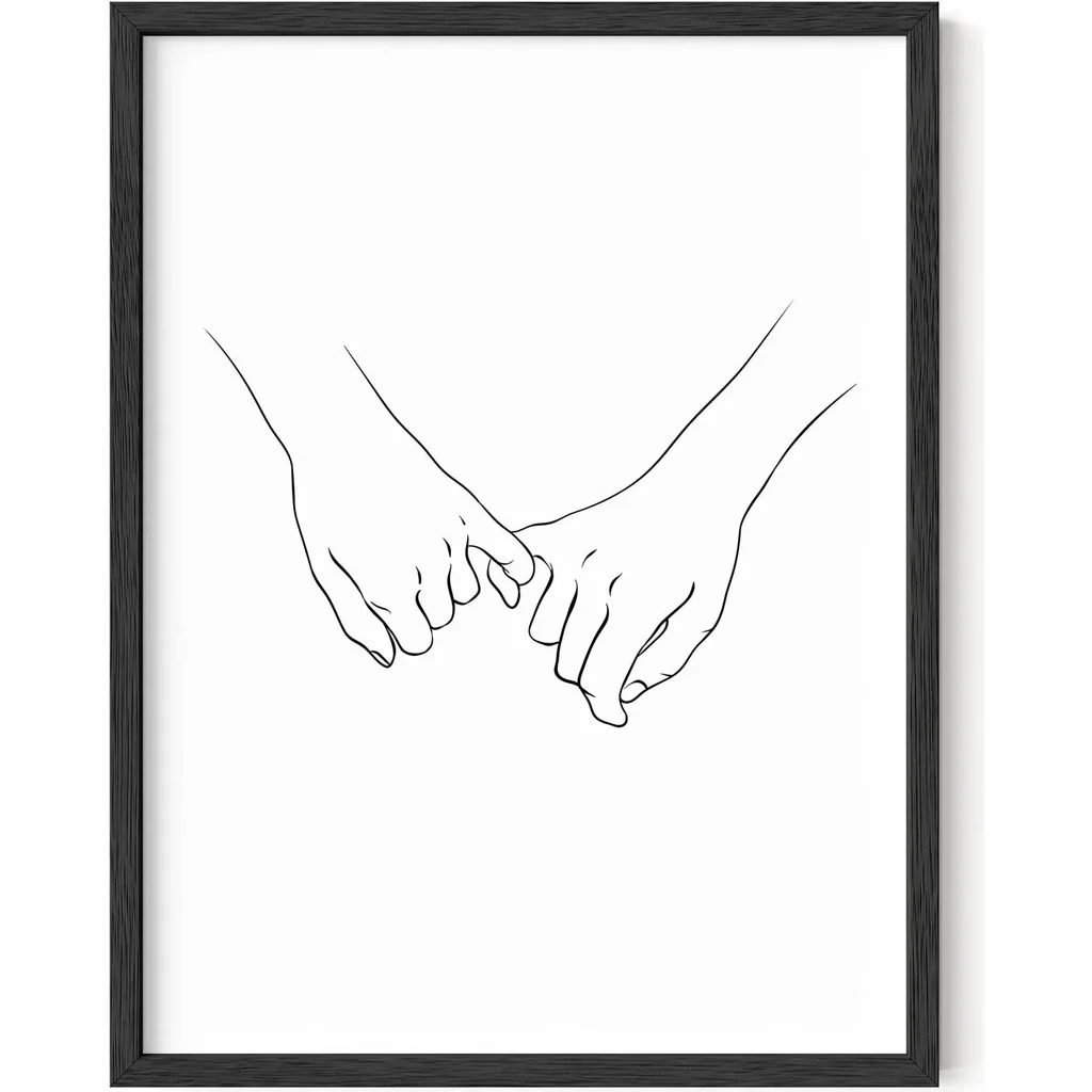 ALAYRA Pinky Promise Wall Art Line Drawings Holding Hands Minimalistic Wall Art Pinky Promise Picture Couple Poster Romantic Decor Line Drawing Wall Art Hand Art BLACK FRAMED (12 x 16) 01