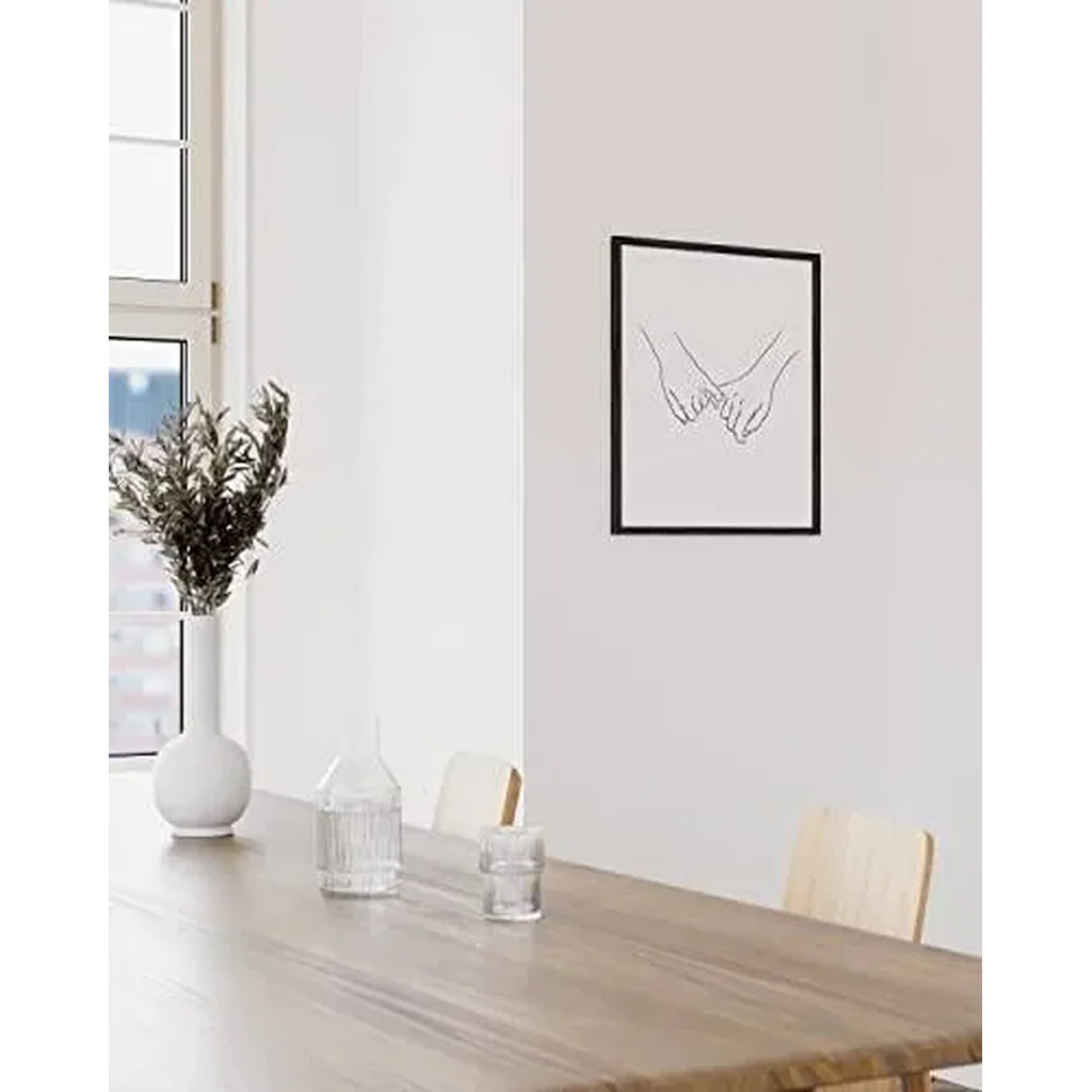 ALAYRA Pinky Promise Wall Art Line Drawings Holding Hands Minimalistic Wall Art Pinky Promise Picture Couple Poster Romantic Decor Line Drawing Wall Art Hand Art BLACK FRAMED (12 x 16) 01 - Image 3