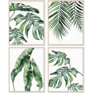 ALAYRA Plant Posters Leaf Art Green Decor, Set of 4, 8x10 Unframed Poster Canvas Prints, Botanical Wall Art Prints for Wall Decor Living Room 01