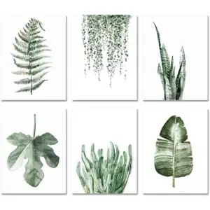 ALAYRA Plant Prints Unframed Posters Wall Art for Living Room Decor, 8x10 Poster Canvas Prints Set of 6, Botanical Prints Wall Art Leaf Posters Sage Green Decor (Option A) 01