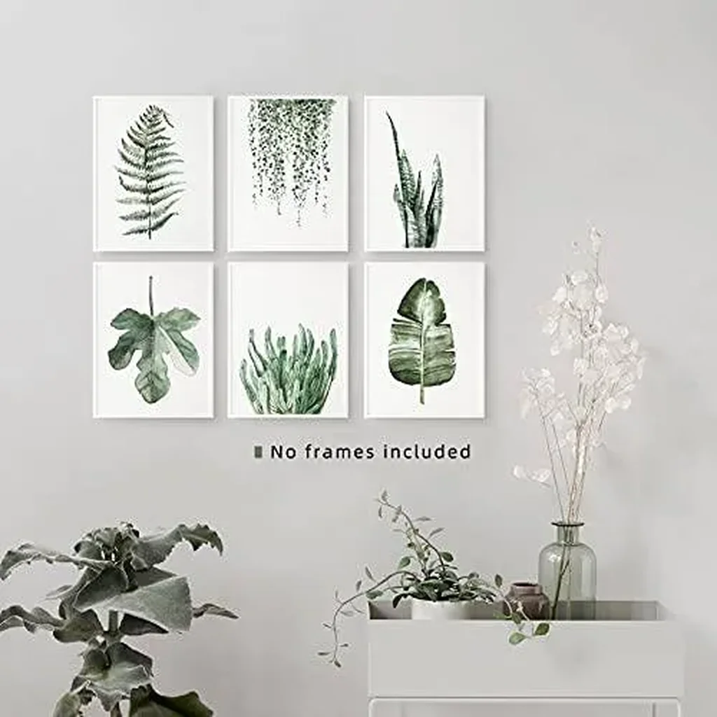 ALAYRA Plant Prints Unframed Posters Wall Art for Living Room Decor, 8x10 Poster Canvas Prints Set of 6, Botanical Prints Wall Art Leaf Posters Sage Green Decor (Option A) 01 - Image 2