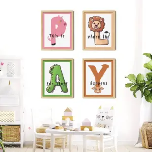 ALAYRA Playroom Decor Wall Lets Play Sign 8'' x 10'' Set of 4 Unframed Wall Art Kids Playroom Decor Canvas Wall Decor Toddler Wall Art Kids Room Decor Play Sign for Playroom Wall 01