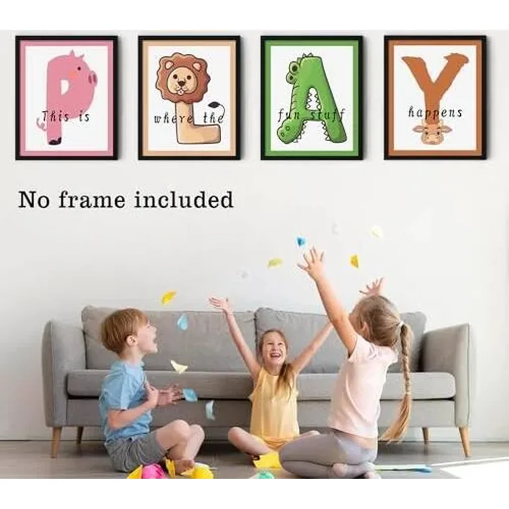 ALAYRA Playroom Decor Wall Lets Play Sign 8'' x 10'' Set of 4 Unframed Wall Art Kids Playroom Decor Canvas Wall Decor Toddler Wall Art Kids Room Decor Play Sign for Playroom Wall 01 - Image 2