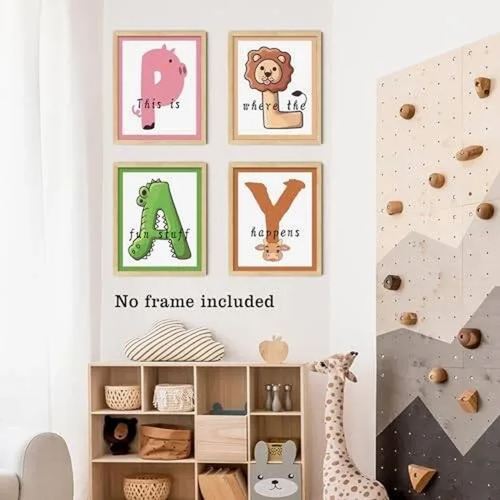 ALAYRA Playroom Decor Wall Lets Play Sign 8'' x 10'' Set of 4 Unframed Wall Art Kids Playroom Decor Canvas Wall Decor Toddler Wall Art Kids Room Decor Play Sign for Playroom Wall 01 - Image 3