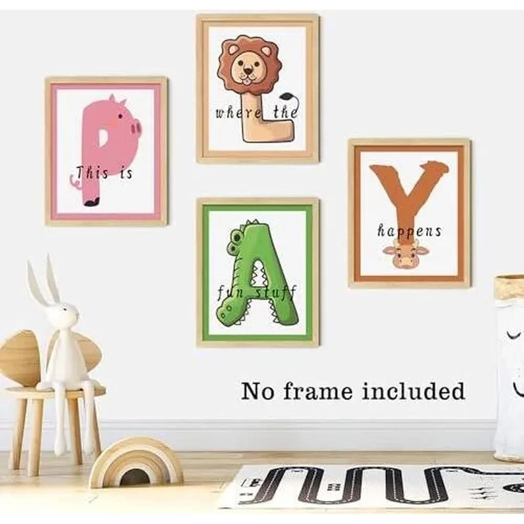ALAYRA Playroom Decor Wall Lets Play Sign 8'' x 10'' Set of 4 Unframed Wall Art Kids Playroom Decor Canvas Wall Decor Toddler Wall Art Kids Room Decor Play Sign for Playroom Wall 01 - Image 4
