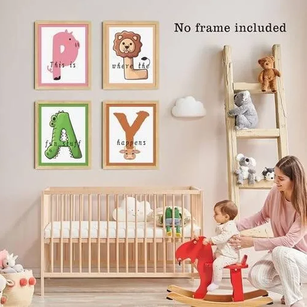 ALAYRA Playroom Decor Wall Lets Play Sign 8'' x 10'' Set of 4 Unframed Wall Art Kids Playroom Decor Canvas Wall Decor Toddler Wall Art Kids Room Decor Play Sign for Playroom Wall 01 - Image 5