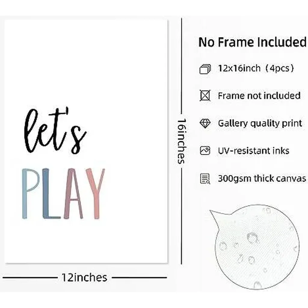 ALAYRA Playroom Kids Wall Art Decor Read Play Sign Classroom Children Wall Art Nursery Canvas Pictures Baby Girl Reading Posters Kids Artwork for 12x16 Inches Unframed Set of 4 01 - Image 2