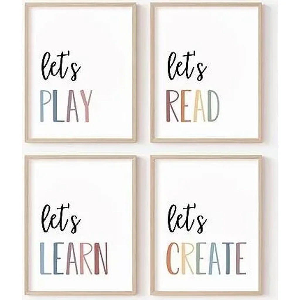 ALAYRA Playroom Kids Wall Art Decor Read Play Sign Classroom Children Wall Art Nursery Canvas Pictures Baby Girl Reading Posters Kids Artwork for 12x16 Inches Unframed Set of 4 01 - Image 6