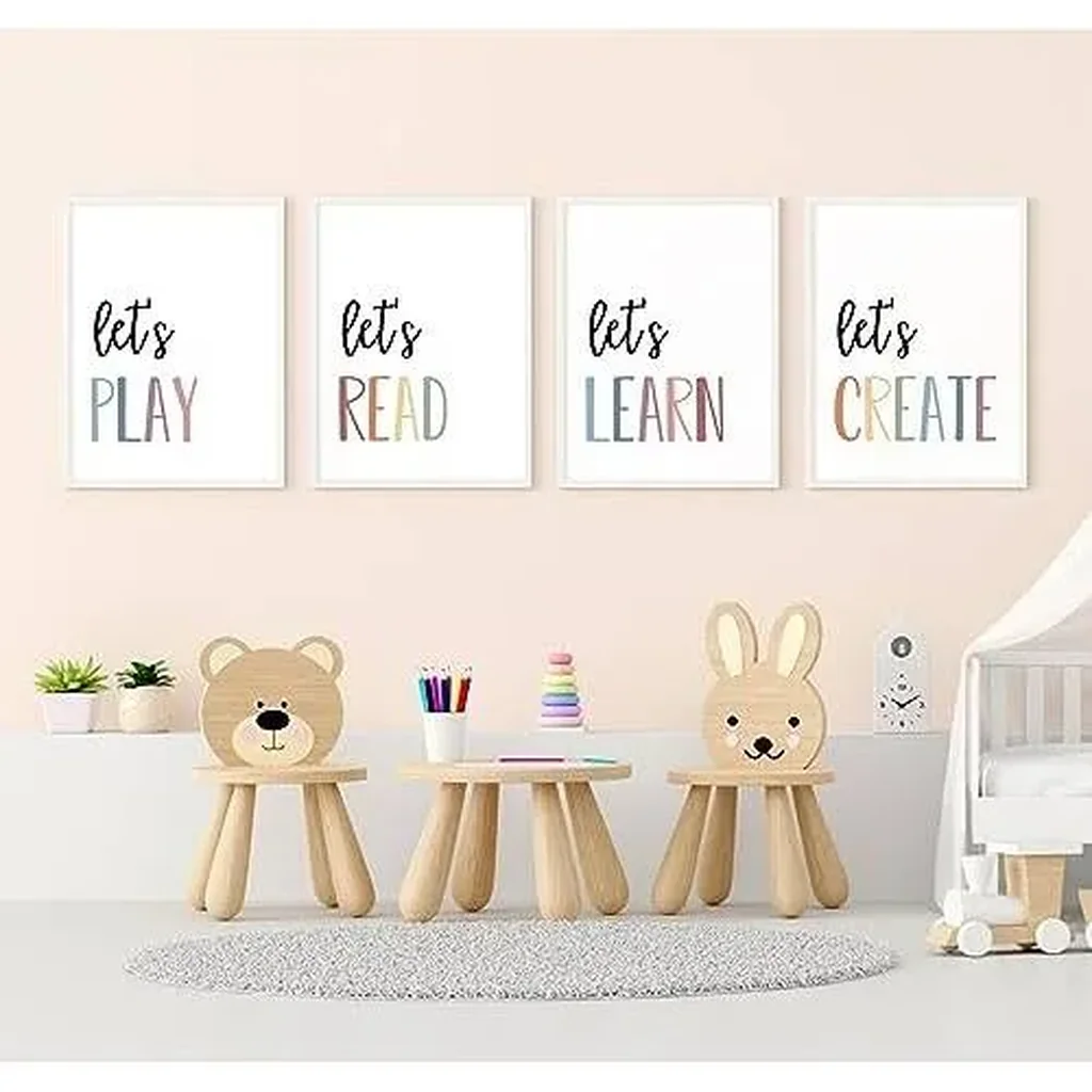 ALAYRA Playroom Kids Wall Art Decor Read Play Sign Classroom Children Wall Art Nursery Canvas Pictures Baby Girl Reading Posters Kids Artwork for 8x10 Inches Unframed Set of 4 01 - Image 2
