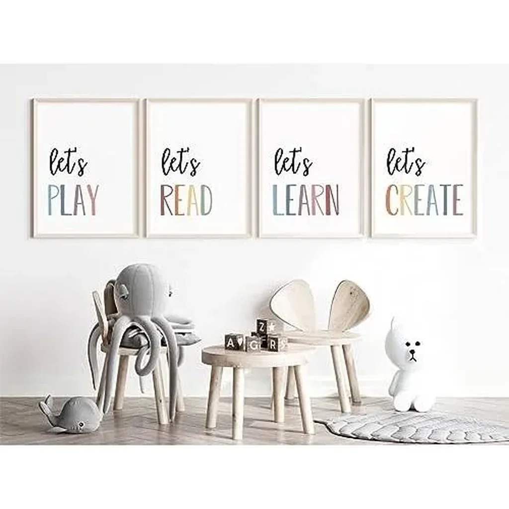 ALAYRA Playroom Kids Wall Art Decor Read Play Sign Classroom Children Wall Art Nursery Canvas Pictures Baby Girl Reading Posters Kids Artwork for 8x10 Inches Unframed Set of 4 01 - Image 3