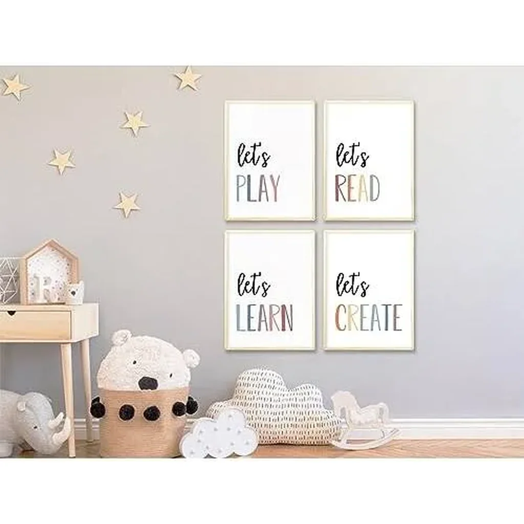 ALAYRA Playroom Kids Wall Art Decor Read Play Sign Classroom Children Wall Art Nursery Canvas Pictures Baby Girl Reading Posters Kids Artwork for 8x10 Inches Unframed Set of 4 01 - Image 4